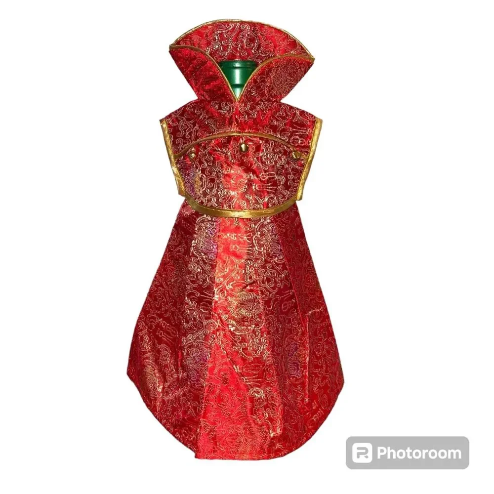 Chinese Asian Kimono Wine Bottle Covers Set of 3 Oriental Dress Brocade Decor